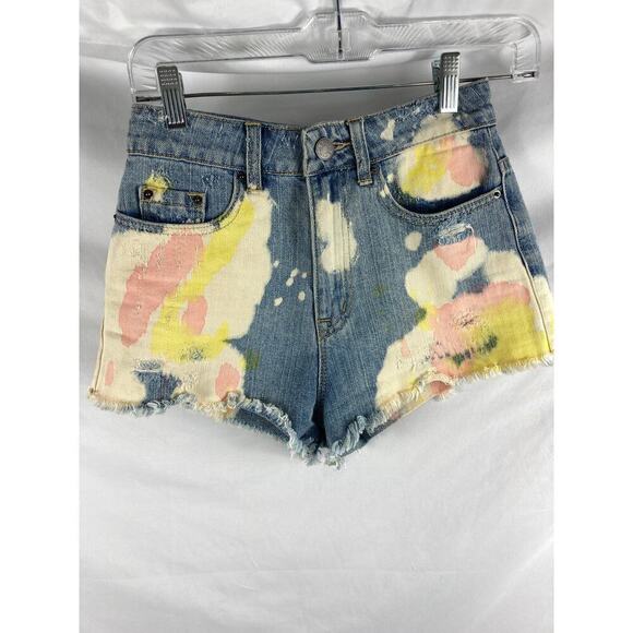 BDG High Rise Dree Paint Splatter Cheeky Cutoff Jean Shorts Size 25W - Picture 2 of 8